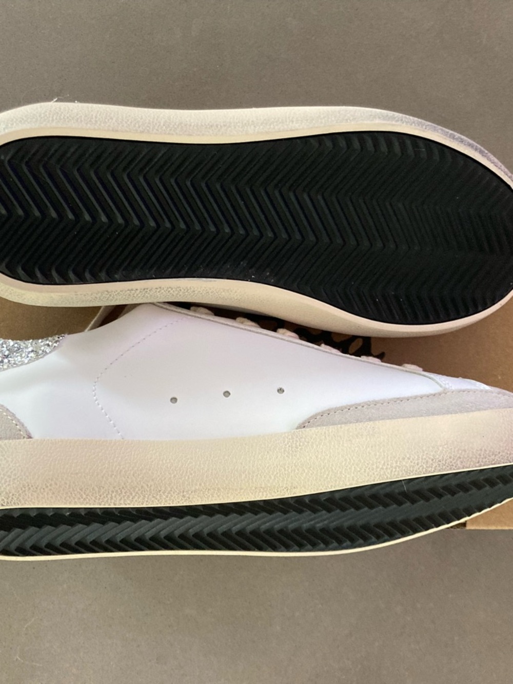 White and Beige Superstar Sneakers with Silver Heel NIB - Picture 4 of 5